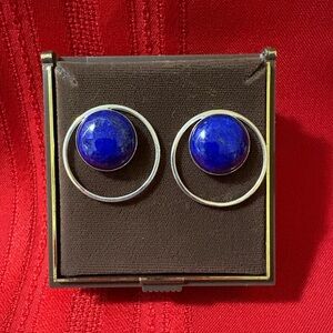 Silver and Blue Circle Earrings
